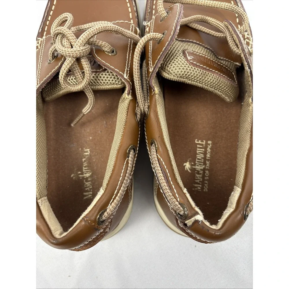 Margaritaville Anchor Men's 9.5 Brown Leather Boat Shoes Casual Nautical Loafers